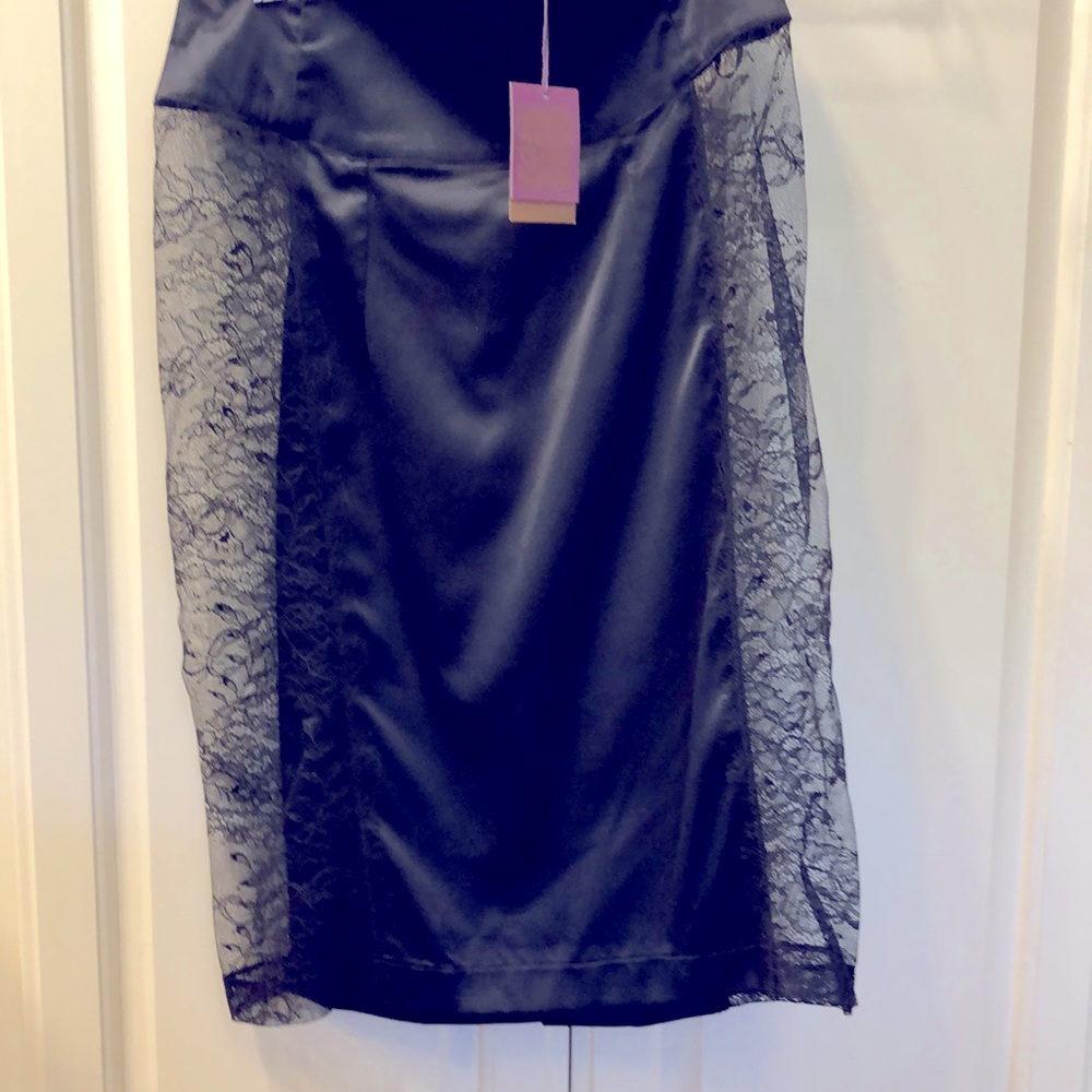 Black satin skirt with lace side panels